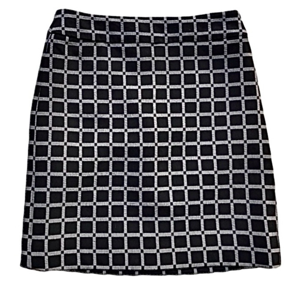 Loft Mini Pencil Skirt Windowpane Plaid Black and Gray